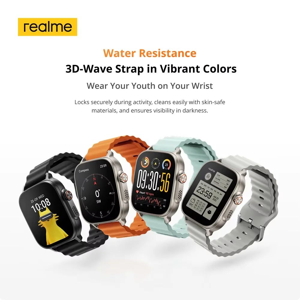 Original realme Watch 5 Global Version Smartwatch – GPS, 1.97" 600-Nits AMOLED Display, 460mAh Battery, Up to 14 Days Battery Life, IP68 Waterproof, 300+ Watch Faces