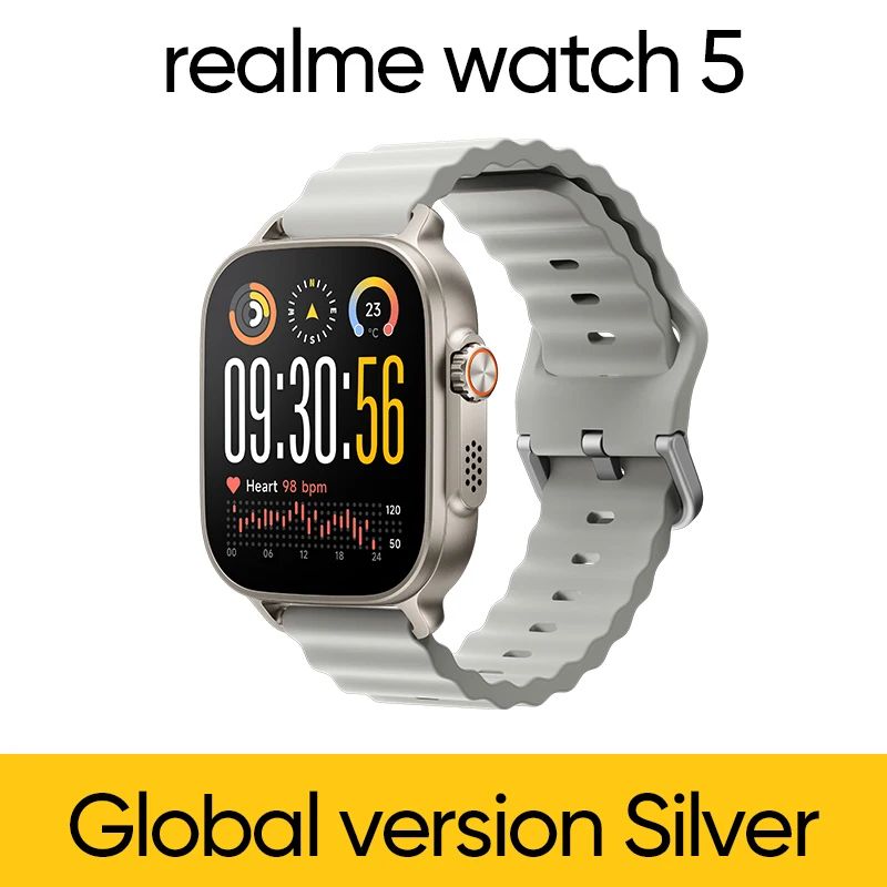 Original realme Watch 5 Global Version Smartwatch – GPS, 1.97" 600-Nits AMOLED Display, 460mAh Battery, Up to 14 Days Battery Life, IP68 Waterproof, 300+ Watch Faces