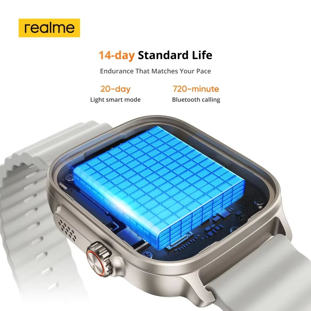 Original realme Watch 5 Global Version Smartwatch – GPS, 1.97" 600-Nits AMOLED Display, 460mAh Battery, Up to 14 Days Battery Life, IP68 Waterproof, 300+ Watch Faces