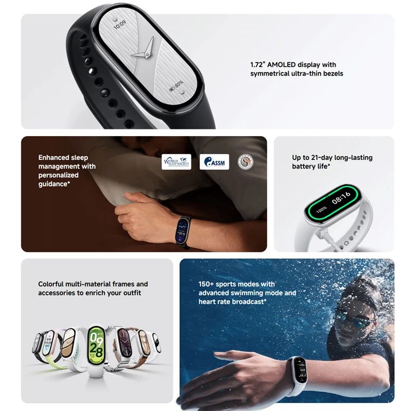 Xiaomi Smart Band 10 Global Version 1.72" AMOLED Fitness Tracker with Blood Oxygen, Heart Rate & 150+ Sports Modes