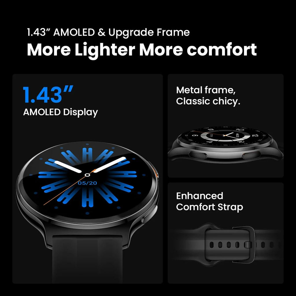 HAYLOU Solar Lite 2 Smartwatch 1.43" AMOLED Display Bluetooth Calling 150+ Sports Modes Health Monitor