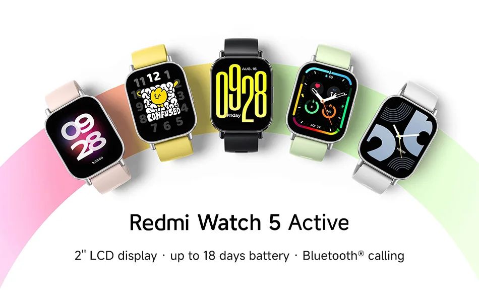 Global Version Xiaomi Redmi Watch 5 Active Smartwatch with Bluetooth Calling, 2.0" Display, 18-Day Battery Life & 140+ Workout Modes