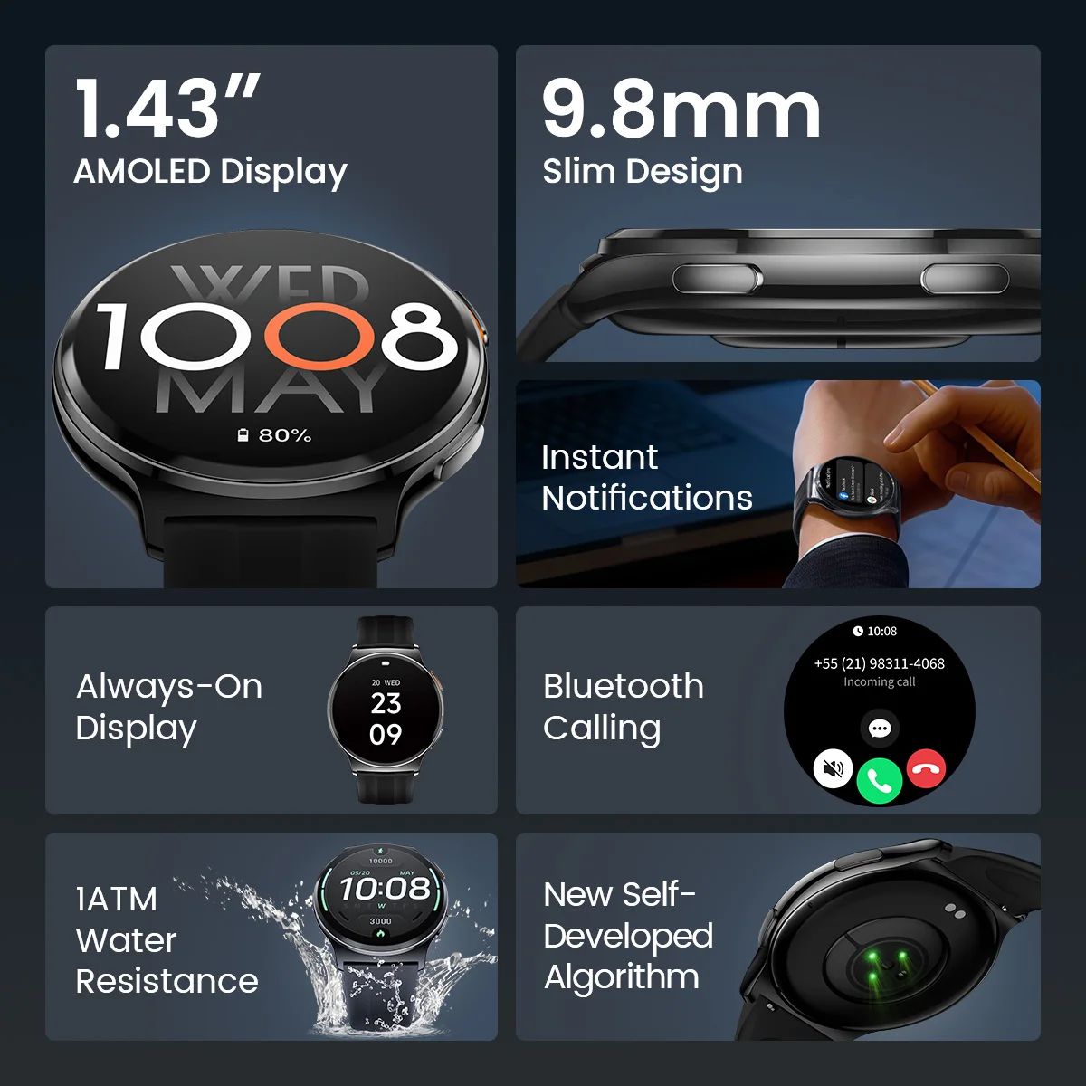 HAYLOU Solar Lite 2 Smartwatch 1.43" AMOLED Display Bluetooth Calling 150+ Sports Modes Health Monitor