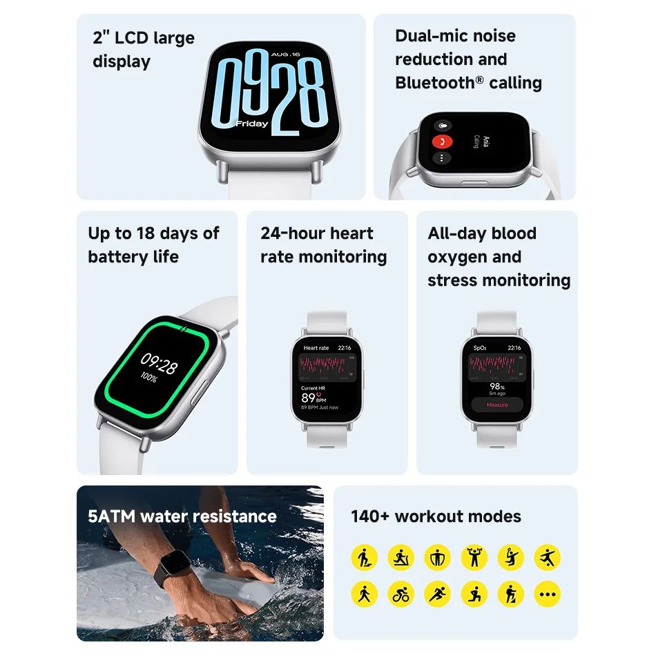 Global Version Xiaomi Redmi Watch 5 Active Smartwatch with Bluetooth Calling, 2.0" Display, 18-Day Battery Life & 140+ Workout Modes
