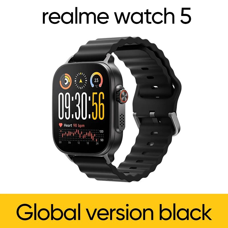 Original realme Watch 5 Global Version Smartwatch – GPS, 1.97" 600-Nits AMOLED Display, 460mAh Battery, Up to 14 Days Battery Life, IP68 Waterproof, 300+ Watch Faces
